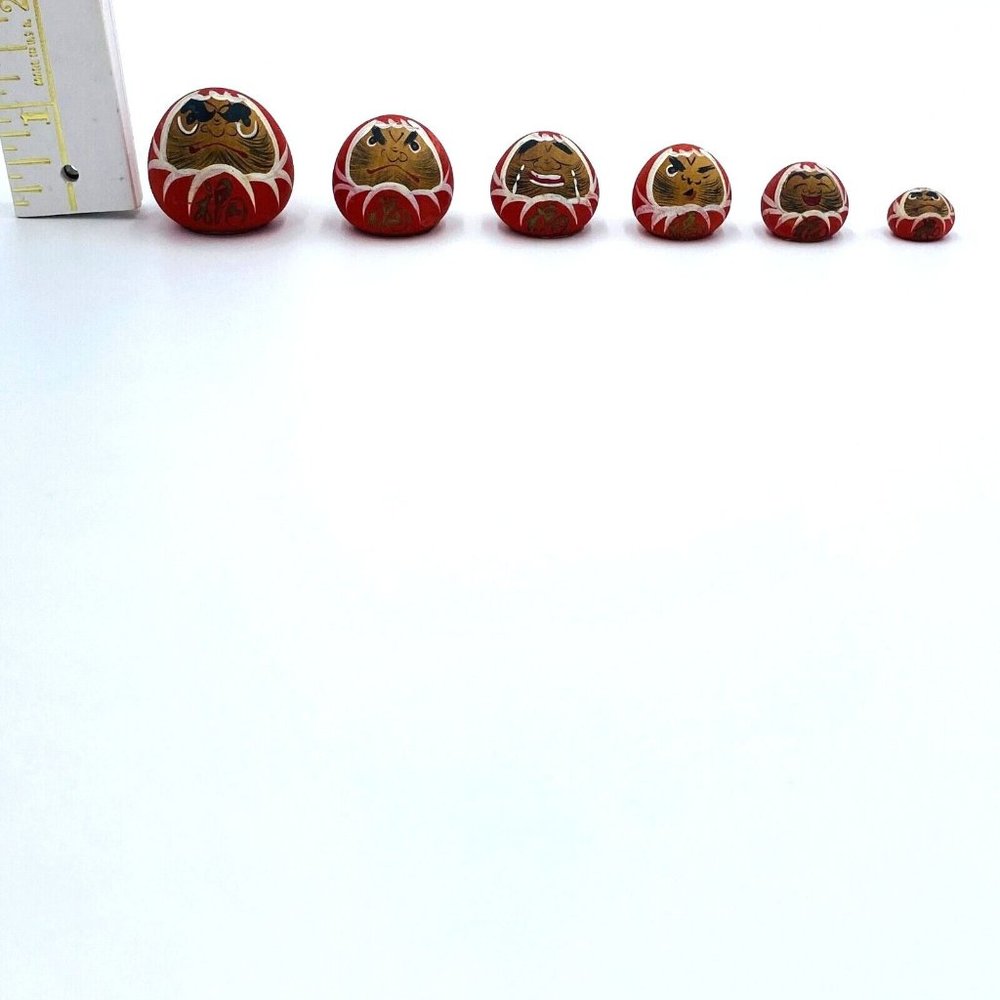Japanese Daruma Kokeshi Doll Hand Painted Wooden Set of 6 Red - Picture 14 of 14